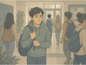 Teenage boy struggling with social anxiety in school