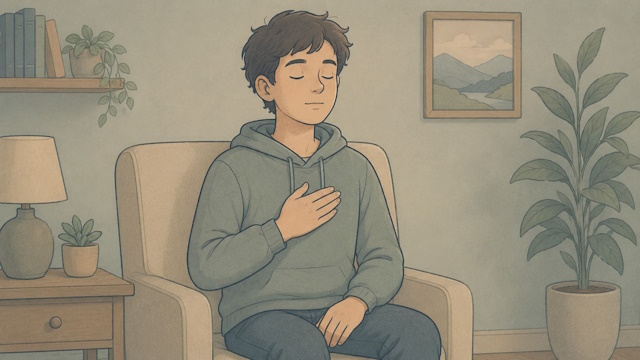 Teenage boy practicing mindfulness and deep breathing