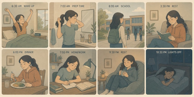 Teenage girl’s daily routine that she follows to reduce ADHD decision fatigue
