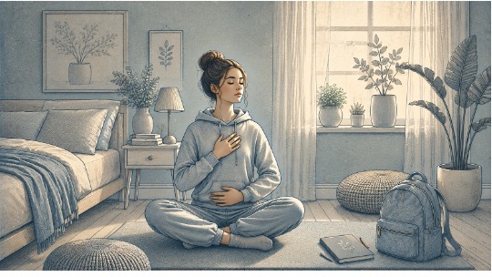 Teen practicing box breathing to calm her nervous system during a stressful moment.