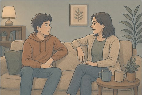 Parent supporting their teen in challenging perfectionist beliefs about grades.