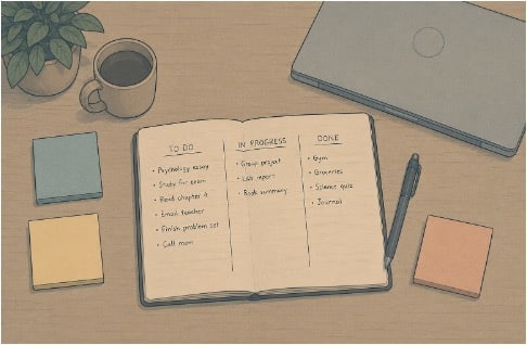 Triage list helping a teen sort schoolwork and drop optional tasks during burnout recovery